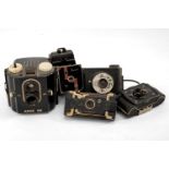 FIVE ASSORTED CAMERAS, comprising Univex Model AF-2, V.P Twin camera with bloomed "Bolco" lens,