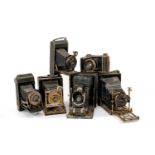 SIX ASSORTED BELLOW CAMERAS, including Compur f/7.5cm, Derval Contessa Nettel f/10.5cm, Thagee