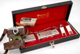 MIKROMA II 1:3,5 20MM CAMERA, in brown leather case, together with cased Minolta-16 MG set (2)