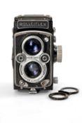 A ROLLEIFLEX 3.5F MEDIUM FORMAT CAMERA - black, serial no. 1461772, with Carl Zeiss, Tessar f/3.5