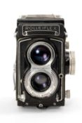 A ROLLEI F&H ROLLEIFLEX 3.5F MEDIUM FORMAT CAMERA - black and grey, serial no. 2220437, with Carl