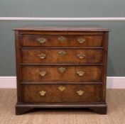 18TH CENTURY WALNUT CHEST, with walnut crossbanding and boxwood stringing, fitted four long