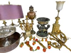 ASSORTED LIGHTING & METALWORK, including French-style gilt metal table lamp, 2-branch wall light,