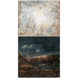 ‡ HENDRIK LEK (1903-1985) oil on card - untitled, mountainous landscape with lake, signed, 16 x