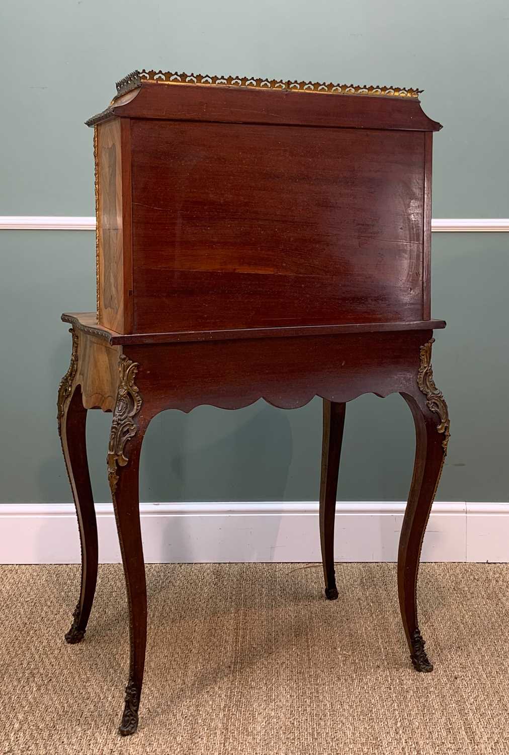 GOOD PORCELAIN & GILT BRONZE MOUNTED BONHEUR DU JOUR, 19th Century, in kingwood and rosewood with - Image 7 of 12
