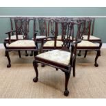 SET EIGHT CHIPPENDALE-STYLE MAHOGANY DINING CHAIRS, 19/20th Century, with tapering square dropin