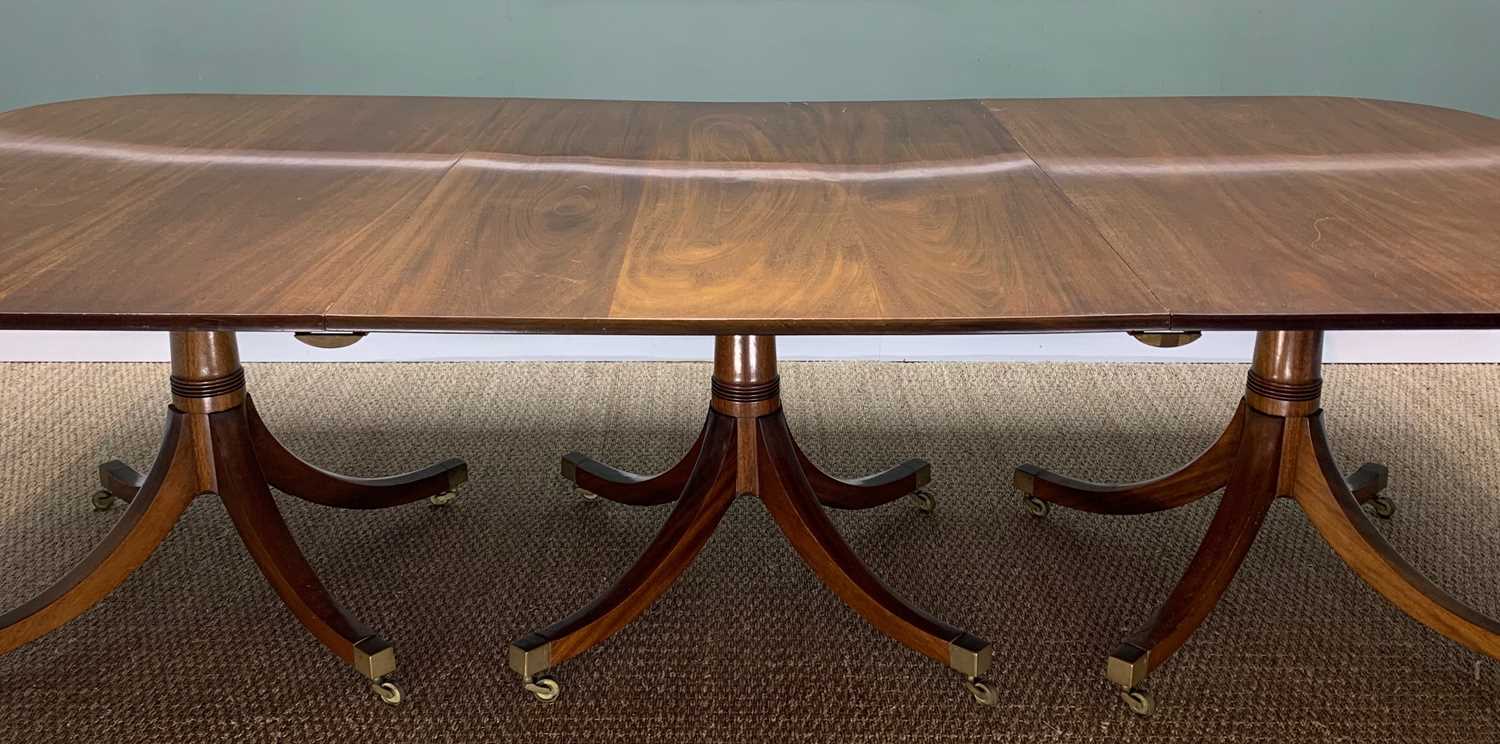 LARGE GEORGIAN-STYLE MAHOGANY TRIPLE-PEDESTAL DINING TABLE, with two extra leaves, plain moulded top - Image 4 of 5