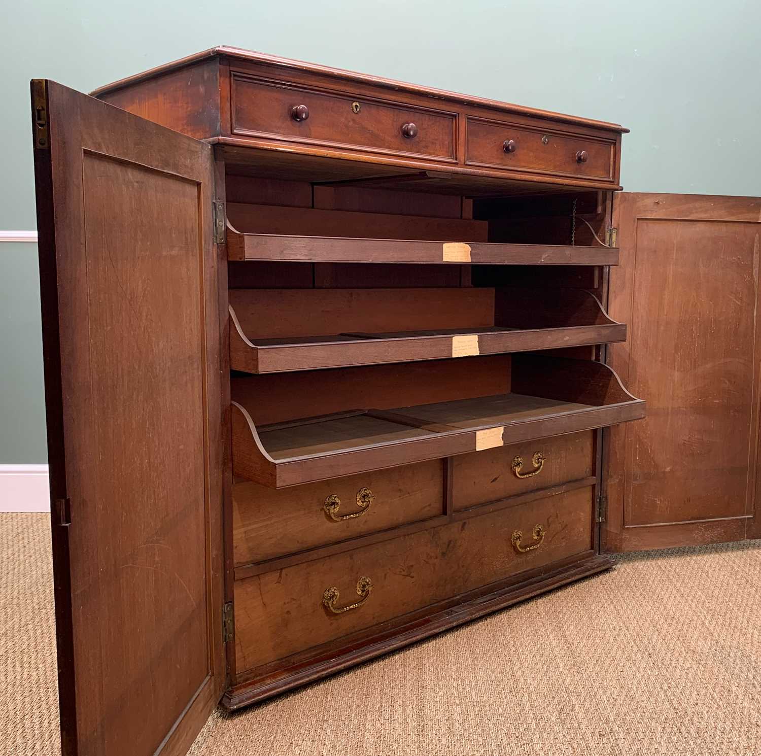 19TH CENTURY MAHOGANY CABINET, fitted two drawers above arch panelled doors enclosing sliding - Image 5 of 7