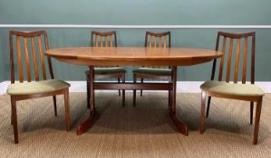 MID-CENTURY G-PLAN FRESCO TEAK EXTENDING DINING TABLE & SET 4 CHAIRS, oval table with scalloped feet