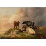 ATTRIBUTED TO THOMAS SIDNEY COOPER (1803-1902) oil on canvas - cattle resting by riverbank, bears