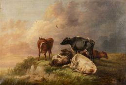 ATTRIBUTED TO THOMAS SIDNEY COOPER (1803-1902) oil on canvas - cattle resting by riverbank, bears