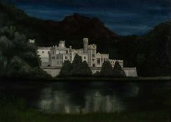 ‡ JOHN SACKVILLE WEST (20th Century) oil on board - 'Kylemore Abbey by Moonlight', signed, titled