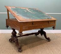 MID-VICTORIAN WALNUT METAMORPHIC LIBRARY TABLE, with double-hinged adjustable leather inset top with