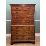 EARLY 19TH CENTURY MAHOGANY TALLBOY CHEST, shaped cornice, fitted arrangement of 8 graduated