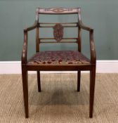 JAMES SHOOLBRED MAHOGANY ARMCHAIR, in the Regency style, frame with ivorine label