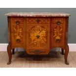 LOUIS XVI-STYLE MARQUETRY COMMODE, of breakfront outline with variegated pink marble top above