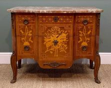 LOUIS XVI-STYLE MARQUETRY COMMODE, of breakfront outline with variegated pink marble top above