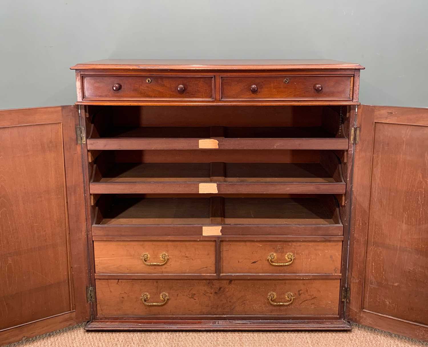 19TH CENTURY MAHOGANY CABINET, fitted two drawers above arch panelled doors enclosing sliding - Image 4 of 7