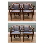 SET TEN EARLY 20TH CENTURY STAINED BEECH ARMCHAIRS, downward swept arms, on fluted square section