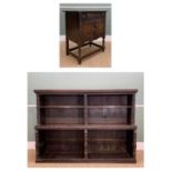 RENNAISANCE STYLE OAK BOOKCASE, carved and stained, two tiers, 124.5h x 176w x 38cms d; together