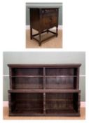 RENNAISANCE STYLE OAK BOOKCASE, carved and stained, two tiers, 124.5h x 176w x 38cms d; together