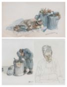 ASSORTED DRAWINGS & WATERCOLOURS comprising two ink and watercolour studies by ALBIN TROWSKI (