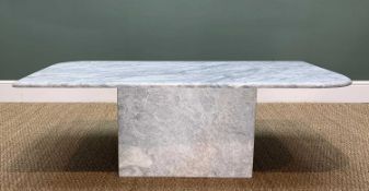 MODERN PALE GREY MARBLE COFFEE TABLE, rectangular with pointed and rounded corners, in two parts,