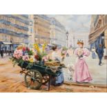 AFTER LOUIS MARIE DE SCHRYVER oil on canvas - The Flower Seller, Avenue de L'Opera, bears