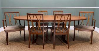 MID CENTURY G-PLAN TEAK EXTENDING DINING TABLE & SET 6 CHAIRS, the table on bowed supports and