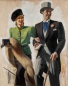 JAMES STROUDLEY (1906-1985) acrylic on board - The Invitation, 1930's couple dressed for a formal