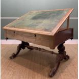 MID-VICTORIAN WALNUT METAMORPHIC LIBRARY TABLE, with double-hinged adjustable leather inset top with