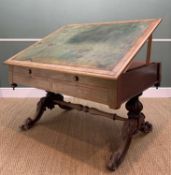 MID-VICTORIAN WALNUT METAMORPHIC LIBRARY TABLE, with double-hinged adjustable leather inset top with