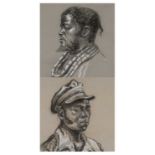 ‡ *DAY - two studies, charcoal on paper - head portrait of Durban labourer, inscribed '9th March