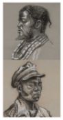 ‡ *DAY - two studies, charcoal on paper - head portrait of Durban labourer, inscribed '9th March