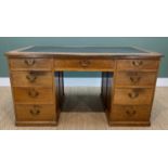 20TH CENTURY OAK PARTNERS DESK, fitted arrangement of drawers opposing cupboards, 157 x 89cms