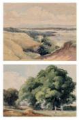 FRANK BAKER (1873-1941) watercolours - Oak Trees and Landscape, signed, 21 x 31cms and 25 x 32cms