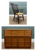 NATHAN TEAK SIDE CABINET & KITCHEN CHAIR, cabinet fitted four short drawers above pair panelled