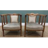 PAIR EDWARDIAN TUB CHAIRS, with parquetry and boxwood strung frames, from a salon suite (2)