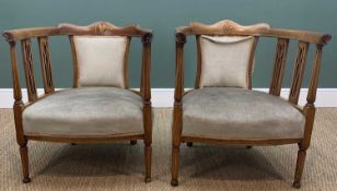 PAIR EDWARDIAN TUB CHAIRS, with parquetry and boxwood strung frames, from a salon suite (2)