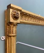 19TH CENTURY GILT GESSO PIER MIRROR, acanthus leaf frieze between floral moulded capitals, fluted