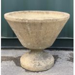 CONICAL COMPOSITION PLANTER on round plinth, 61cms diameter Comments: crack to bowl