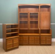 THREE MID-CENTURY NATHAN TEAK CABINETS, comprising glazed bookcase 194h x 102w x 46d; dressing