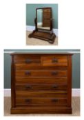LATE VICTORIAN WALNUT CHEST & DRESSING MIRROR, chest fitted 5 drawers with art nouveau pressed metal