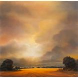 ‡ PHILIP GRAY (20th Century) pastel - autumnal sunset landscape with figure in the distance, signed,