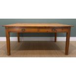 KNOTTED PINE KITCHEN TABLE, fitted four opposing frieze drawers, 76h x 167.5w x 119cms d