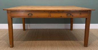 KNOTTED PINE KITCHEN TABLE, fitted four opposing frieze drawers, 76h x 167.5w x 119cms d