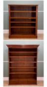 TWO BOOKCASES, tall and short, one with adjustable shelves with leather trims, the other fixed