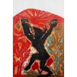 MICHAEL ROTHENSTEIN woodcut in colours - 'Black figure (reaching for the sun)', signed and dated