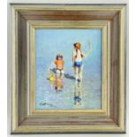 ‡ MATT BRUCE (1915-2000) oil on board - Beach Play, signed, 29 x 24cms