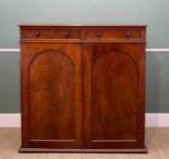 19TH CENTURY MAHOGANY CABINET, fitted two drawers above arch panelled doors enclosing sliding